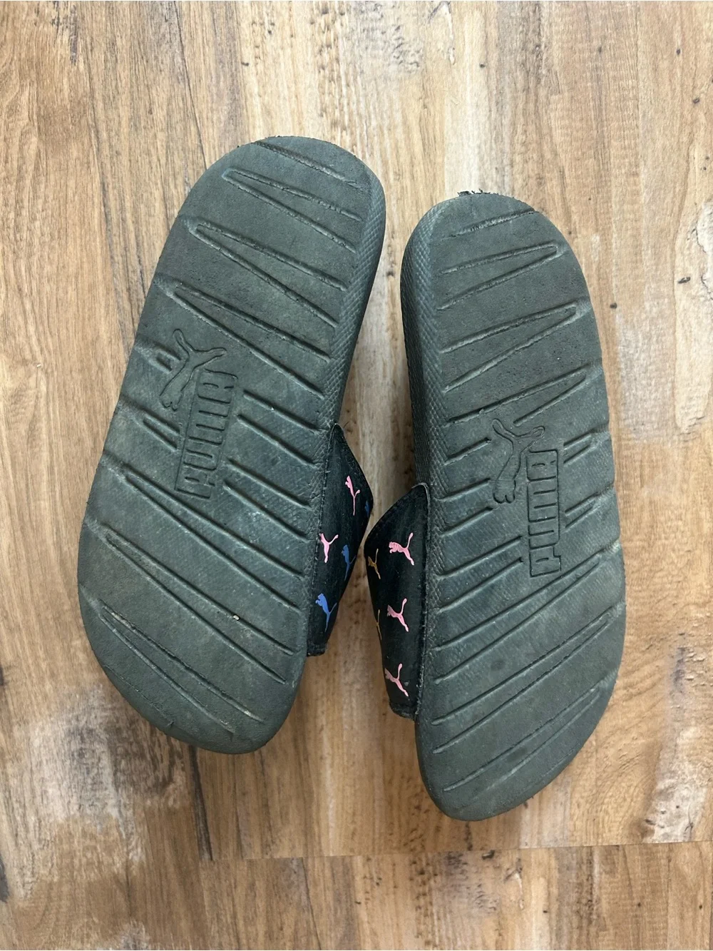Puma Black Kids' Slide Sandals with Rainbow Puma Logos